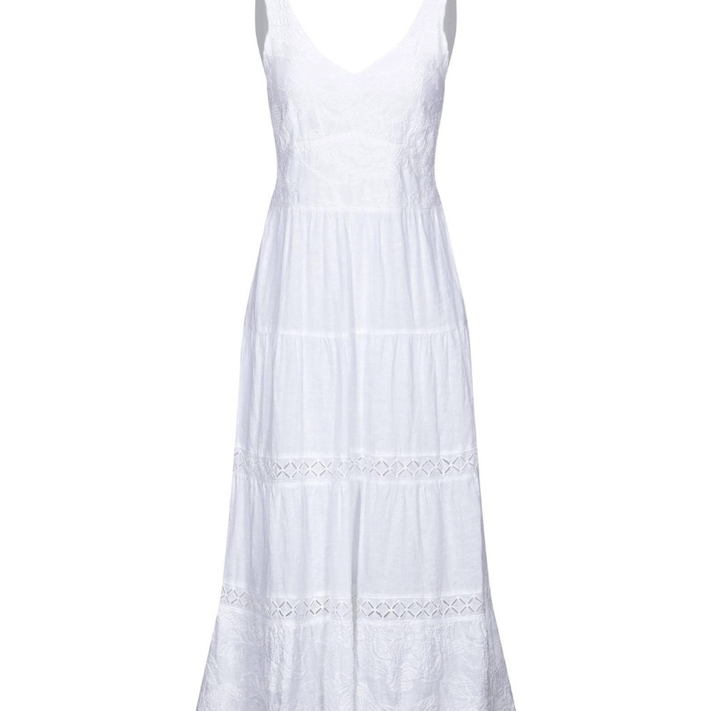 White Embroidered linen Lace Maxi Dress, size 42 (6)